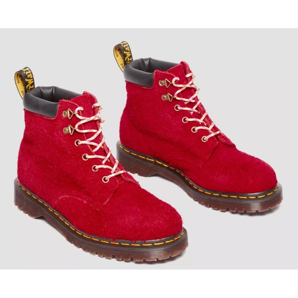 Dr. Martens 939 Ben Suede Padded Collar Lace Up Boots Red